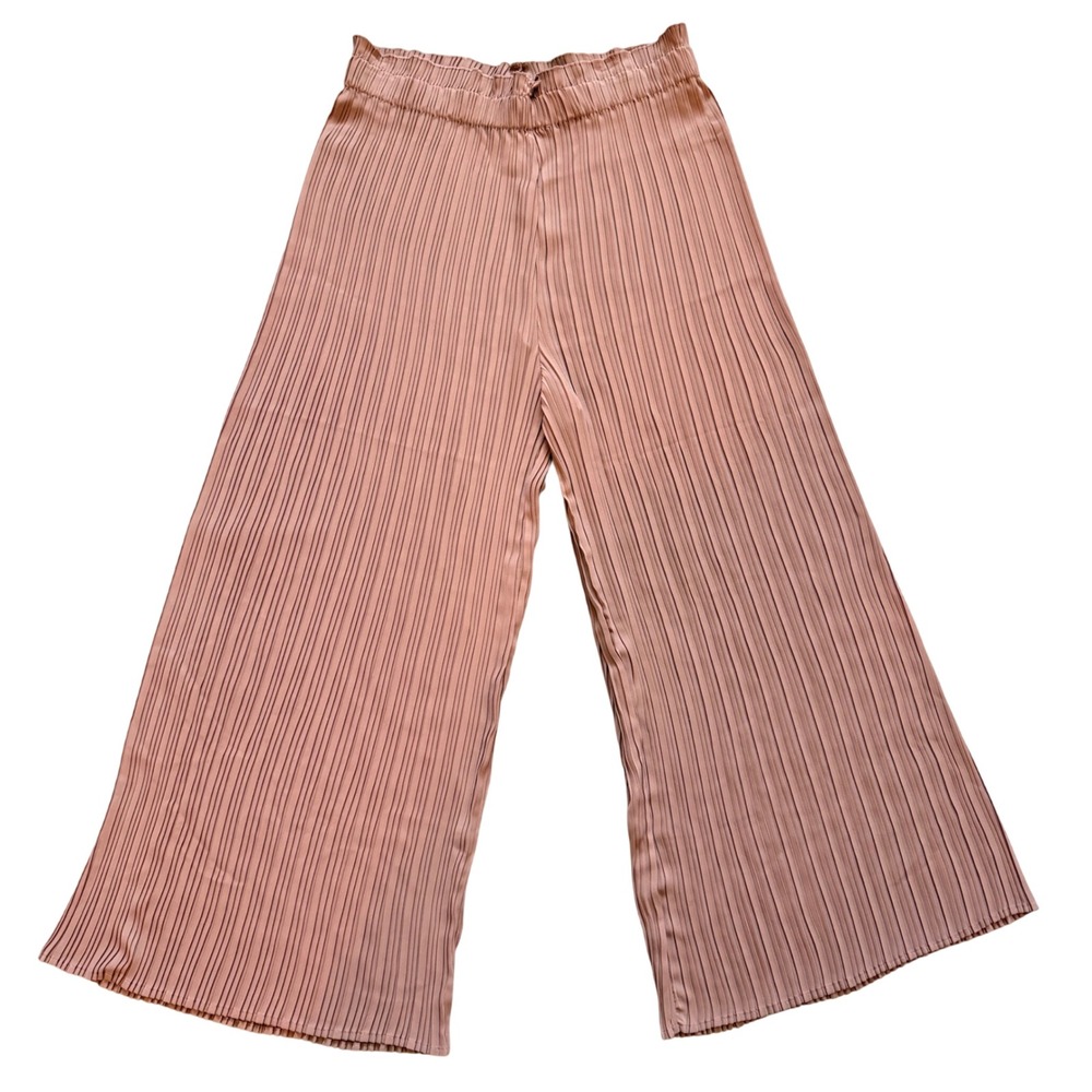 Joie Women Mauve Taupe Pleated Wide Leg High Rise Pull On Crop Pants Large Boho - Picture 2 of 9